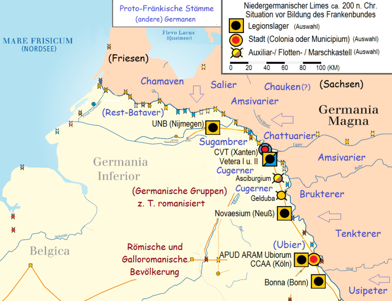 Niedergermanischer Limes um 200 n. Chr.